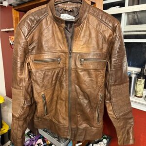 Men's Brown Leather Bomber Jacket